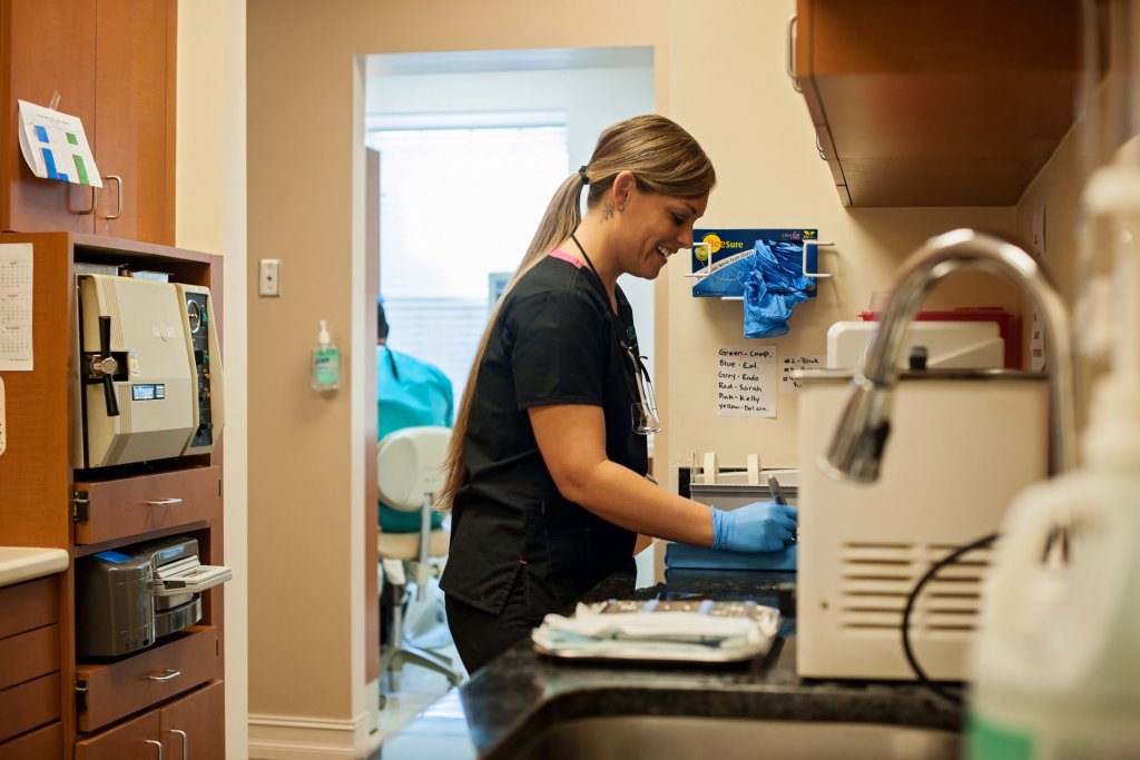 employee smiling while working