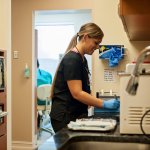 employee smiling while working